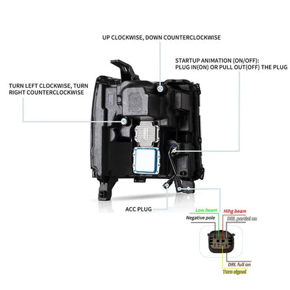 LED bloc optique avant projecteur double faisceau noir pour 2016–2018 Chevrolet Silverado 1500 4th Gen Facelift – vue 8