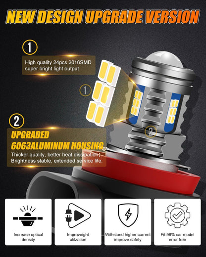 Lot de 2 H11/H8/H9/H16JP Y2 série 3-Sides jaune doré LED antibrouillard/DRL – vue 6 – NOVADOMIO