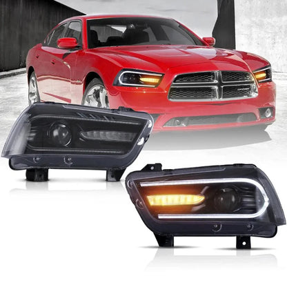 LED bloc optique avant projecteur double faisceau noir pour 2011–2014 Dodge Charger (LD) Pre-Facelifted – NOVADOMIO