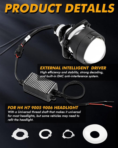 2.5″ 80 W 6 000 K Bi-LED lentille projecteur phare installation sans modification destructive lentille projecteur pour