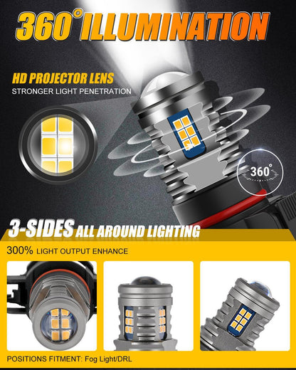 Lot de 2 5202/5201/PS24W/H16EU Y2 série 3-Sides jaune doré LED antibrouillard/DRL – vue 4 – NOVADOMIO