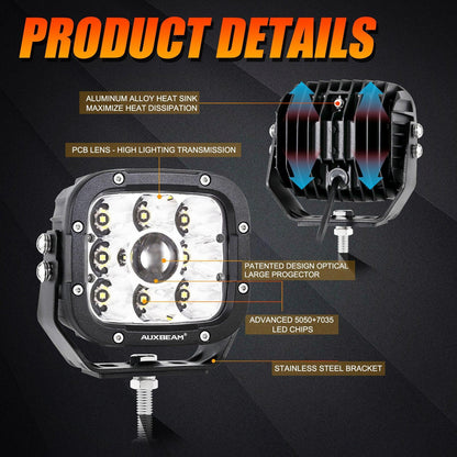 6Pcs 5 pouces 110W blanc/orange LED Pods Lights avec Power Harness – vue 10 – NOVADOMIO
