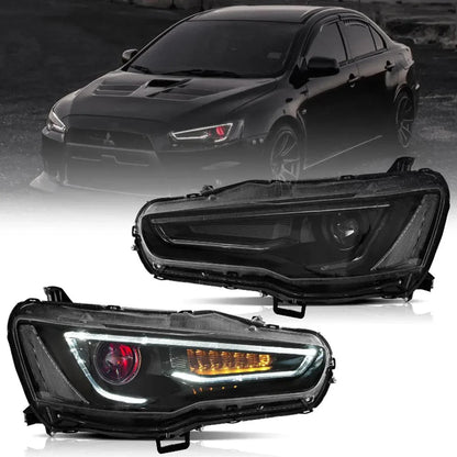 LED bloc optique avant projecteur double faisceau avec Demon Eyes noir pour 2008-2017 Mistubishi Lancer 9th Gen Evo X GSR