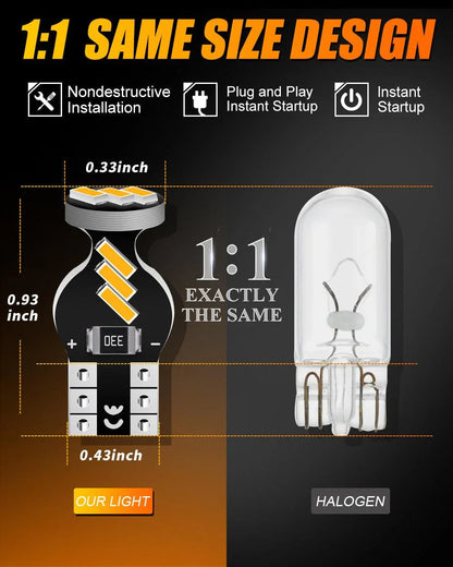 168 2825W5W T10 LED intérieur ampoules 1.5 W 300% plus lumineux 3 500 K orange – 10 ampoules – vue 4 – NOVADOMIO