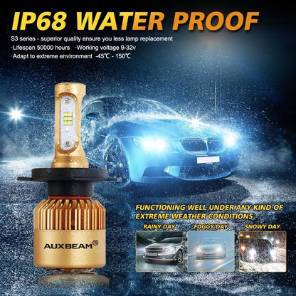 H4/9003 Ampoules de phare LED 72 W 10 000 lm S3 série refroidissement par ventilateur 6 500 K blanc froid – 2 ampoules – vue