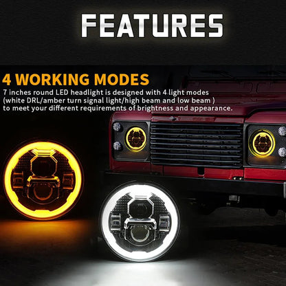 7″ phares LED avec DRL&clignotant High feux de croisement pour Jeep Wrangler JK TJ LJ CJ – vue 2 – NOVADOMIO