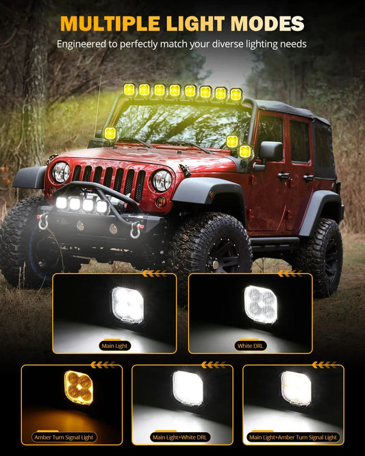Couleur Play série 3″ 100 W Flood Projecteurs LED compacts tout-terrain avec blanc DRL & feux clignotants orange – vue 2