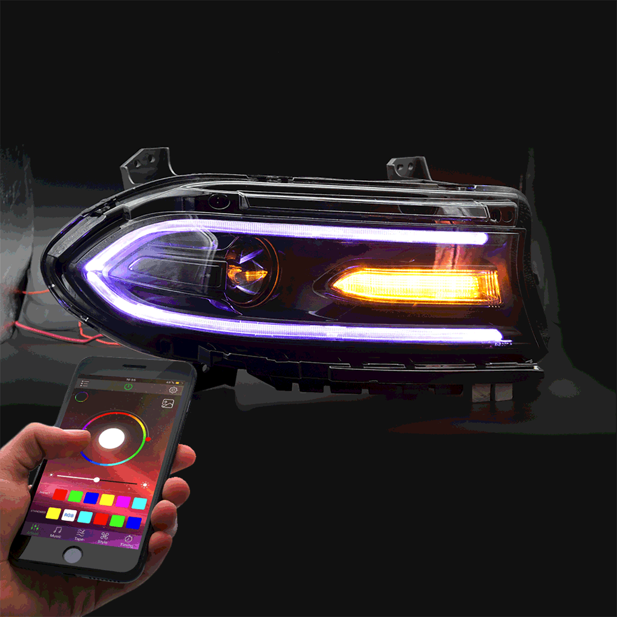 LED bloc optique avant RGB Style Dual Beam Projector noir pour 2015-2023 Dodge Charger 7th Gen(LD) – vue 2
