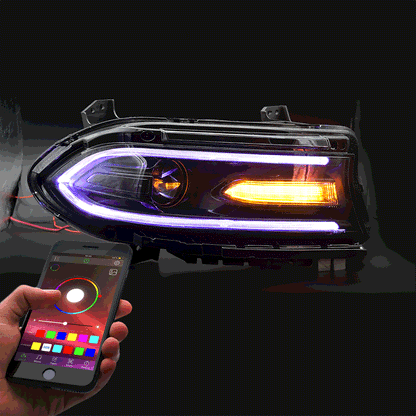 LED bloc optique avant RGB Style projecteur double faisceau noir pour 2015–2023 Dodge Charger 7th Gen (LD) – vue 2