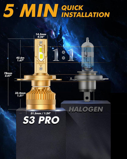 H4/9003 Ampoules de phare LED S3 Pro série Dual Decoder sans erreur CAN-bus 12 V 120 W 24 000 lm 6 500 K blanc froid – 2