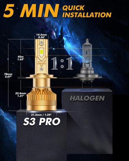 H7 Ampoules de phare LED S3 Pro série Dual Decoder sans erreur CAN-bus 12 V 120 W 24 000 lm 6 500 K blanc froid – 2 ampoules