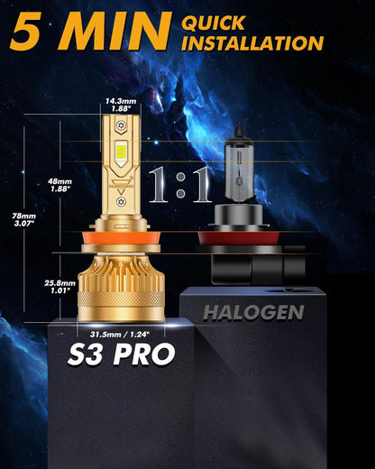 H11+H11 Ampoules de phare LED S3 Pro série Dual Decoder sans erreur CAN-bus 12 V 120 W 24 000 lm 6 500 K blanc froid – 4