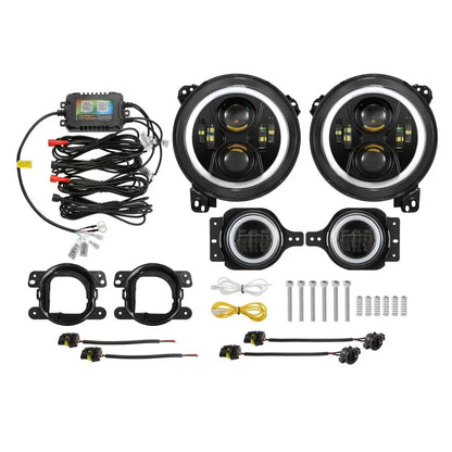 Upgraded RGB 9″ phares + 4″ antibrouillards Combo pour Jeep Wrangler JL avec commande par application – vue 16 – NOVADOMIO