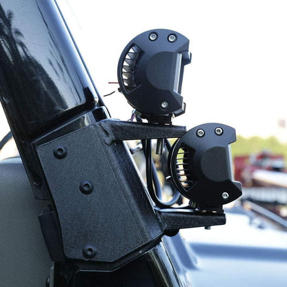 2pcs noir Dual A-Pillar Light Lower Windshield Hinge Mounting Brackets LED Working Pod Barres lumineuses Mounts pour Jeep