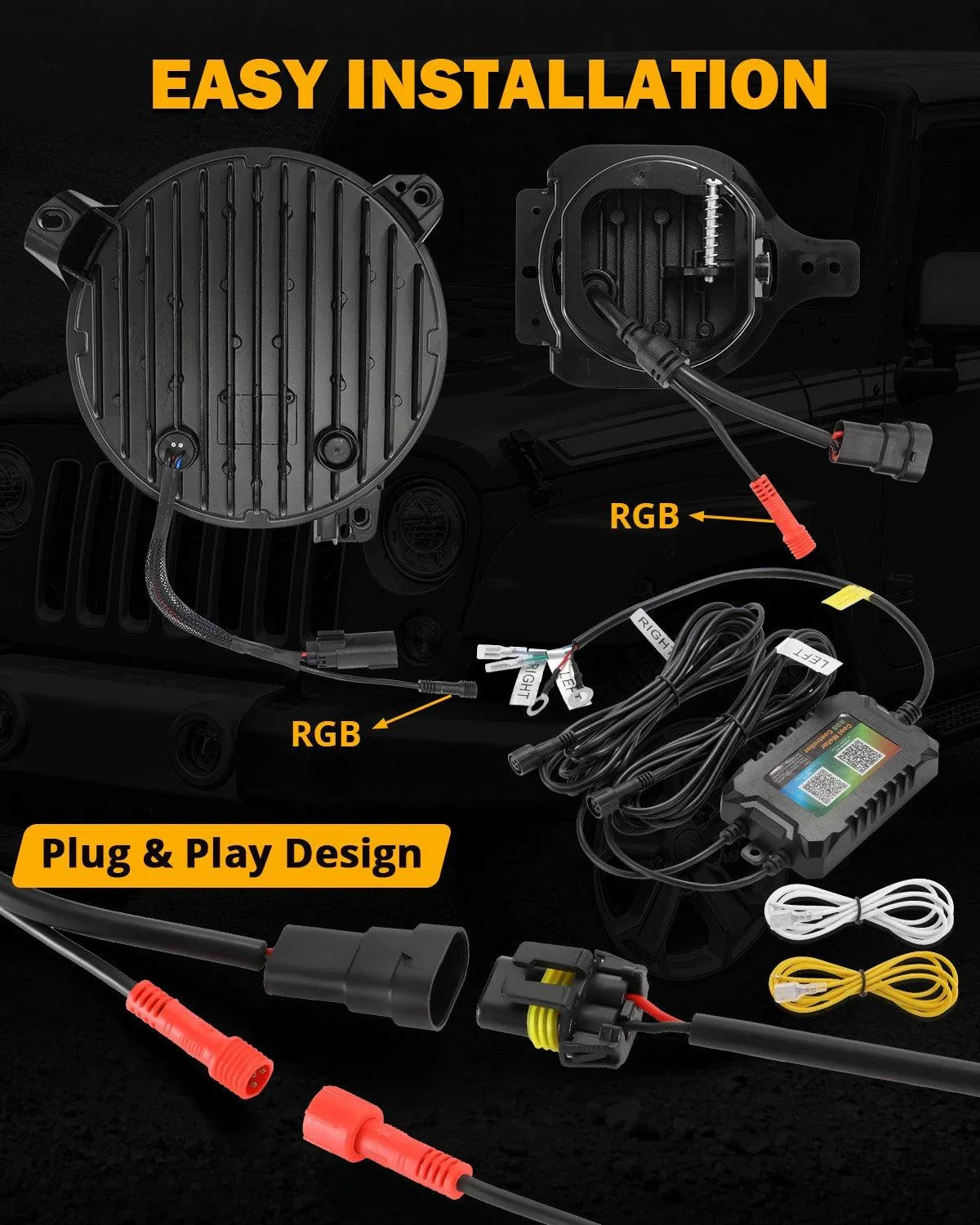Upgraded RGB 9 Inch Headlights + 4 Inch Fog Lights Combo pour Jeep Wrangler JL avec APP Control – vue 8