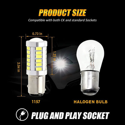 1157 BAY15D LED recul/clignotant/Brake Tail/feu latéral Light Bulbs 20W 4000LM 6500K blanc 33LED série – 2 ampoules – vue 6