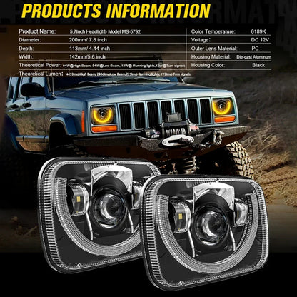 7×6″ optique scellée phares LED avec feux de route/croisement & orange clignotant blanc DRL pour Jeep Cherokee XJ/Wrangler