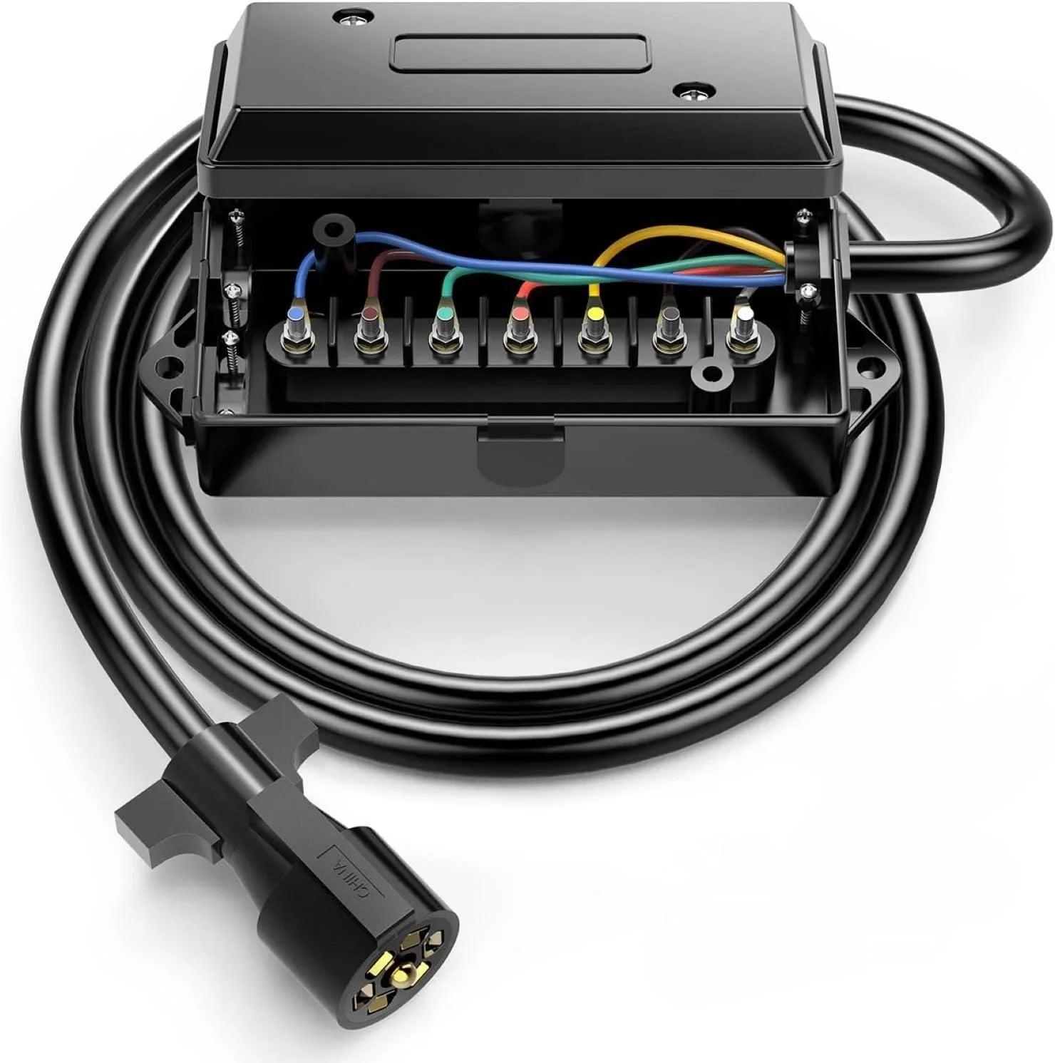 7 Way Trailer Cord, 7 Pin Trailer Plug avec 7 voies Junction Box, 8 Feet Trailer Connector Cable Wiring Harness avec Waterpr…