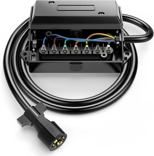 7 Way Trailer Cord, 7 Pin Trailer Plug avec 7 voies Junction Box, 8 Feet Trailer Connector Cable Wiring Harness avec Waterpr…