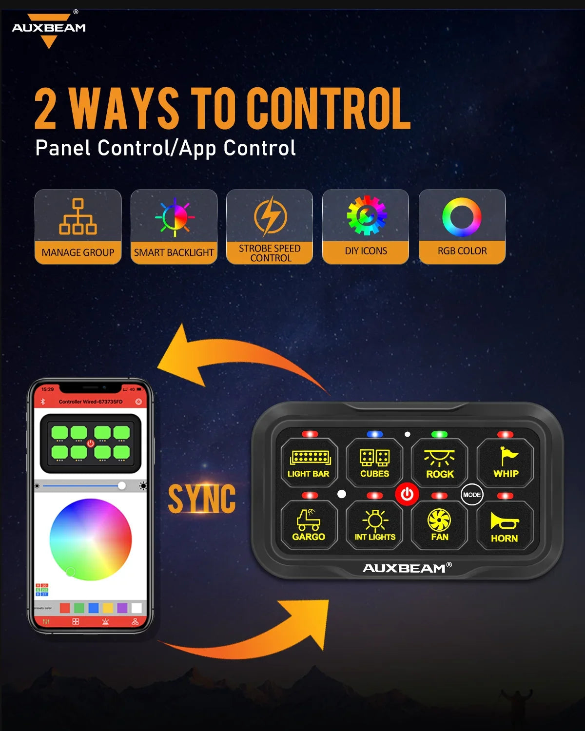AR-820 RGB panneau de commande avec APP, Toggle/ Momentary/ Pulsed Mode Supported (Two-Sided Outlet) – vue 2