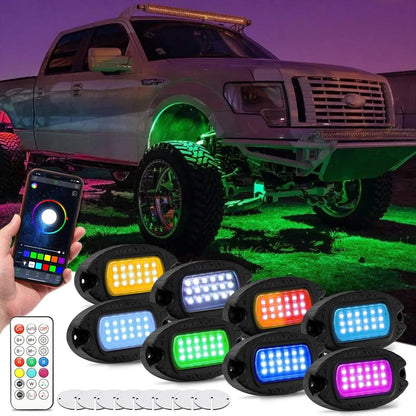 RGB LED éclairages de soubassement Kit avec Bluetooth APP & Télécommande sans fil, Multicolor Neon éclairage sous caisse avec