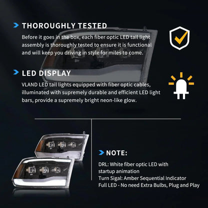 LED bloc optique avant Matrix Projector noir pour 2009–2018 Dodge Ram 4th Gen 1500 2500 3500 – vue 6 – NOVADOMIO