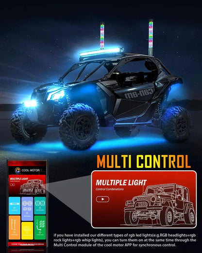New 1.9FT LED RGB fouets LED avec clignotant & feu stop, Bluetooth APP/ télécommande – vue 5 – NOVADOMIO