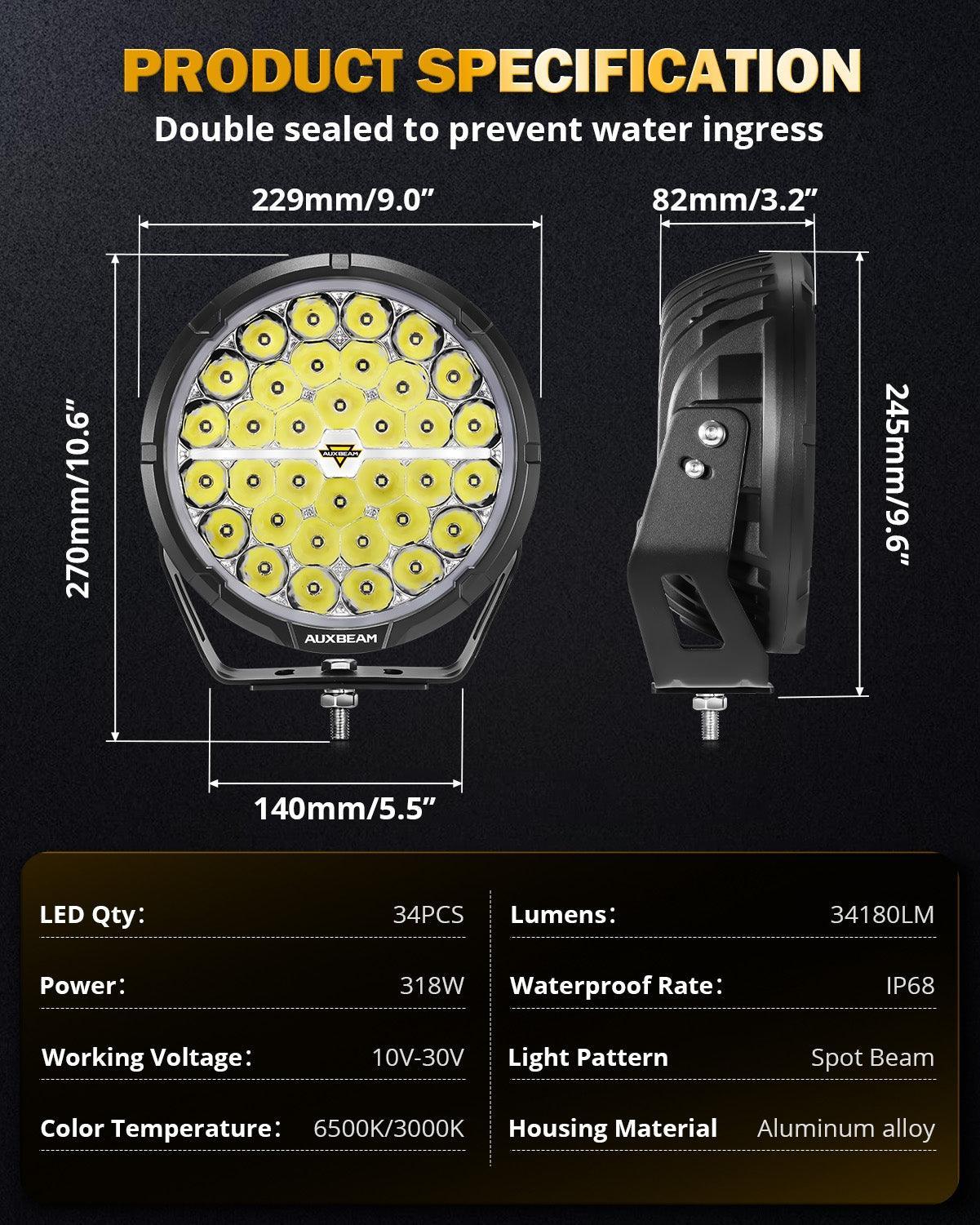 RAY-L série | 9 Inch 318W 34180LM Dual DRL Offroad LED Driving Lights – vue 8