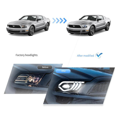 LED bloc optique avant projecteur double faisceau noir pour 2010–2014 Ford Mustang 5th Gen Facelifted – vue 6 – NOVADOMIO