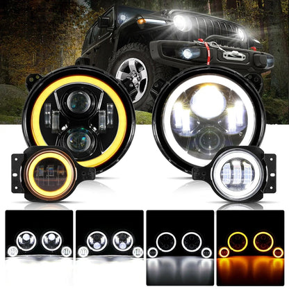 9″ LED Halo phares & 4″ 30 W LED antibrouillards avec blanc DRL+orange clignotant pour Jeep Wrangler JL 2018–2020 – NOVADOMIO