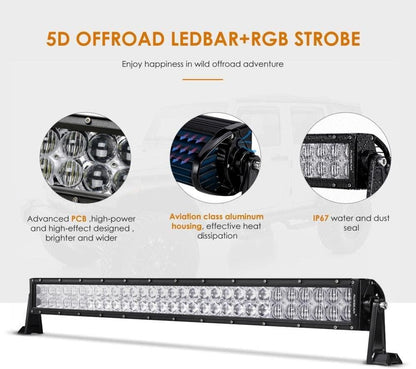 22″/32″/42″ V-série RGB droit/courbé 5D lens faisceau combiné Double Row Barres LED pour SUV ATV UTV camions pick-up bateau
