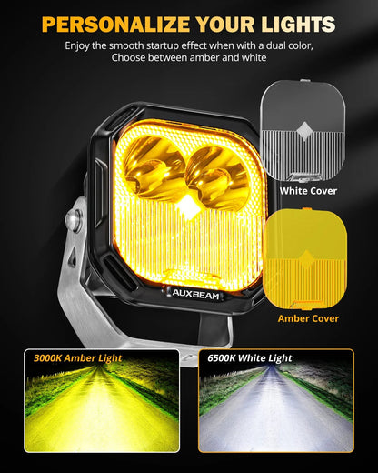 Couleur Play série 3″ 100 W Combo Projecteurs LED compacts tout-terrain avec blanc DRL & feux clignotants orange – vue 4
