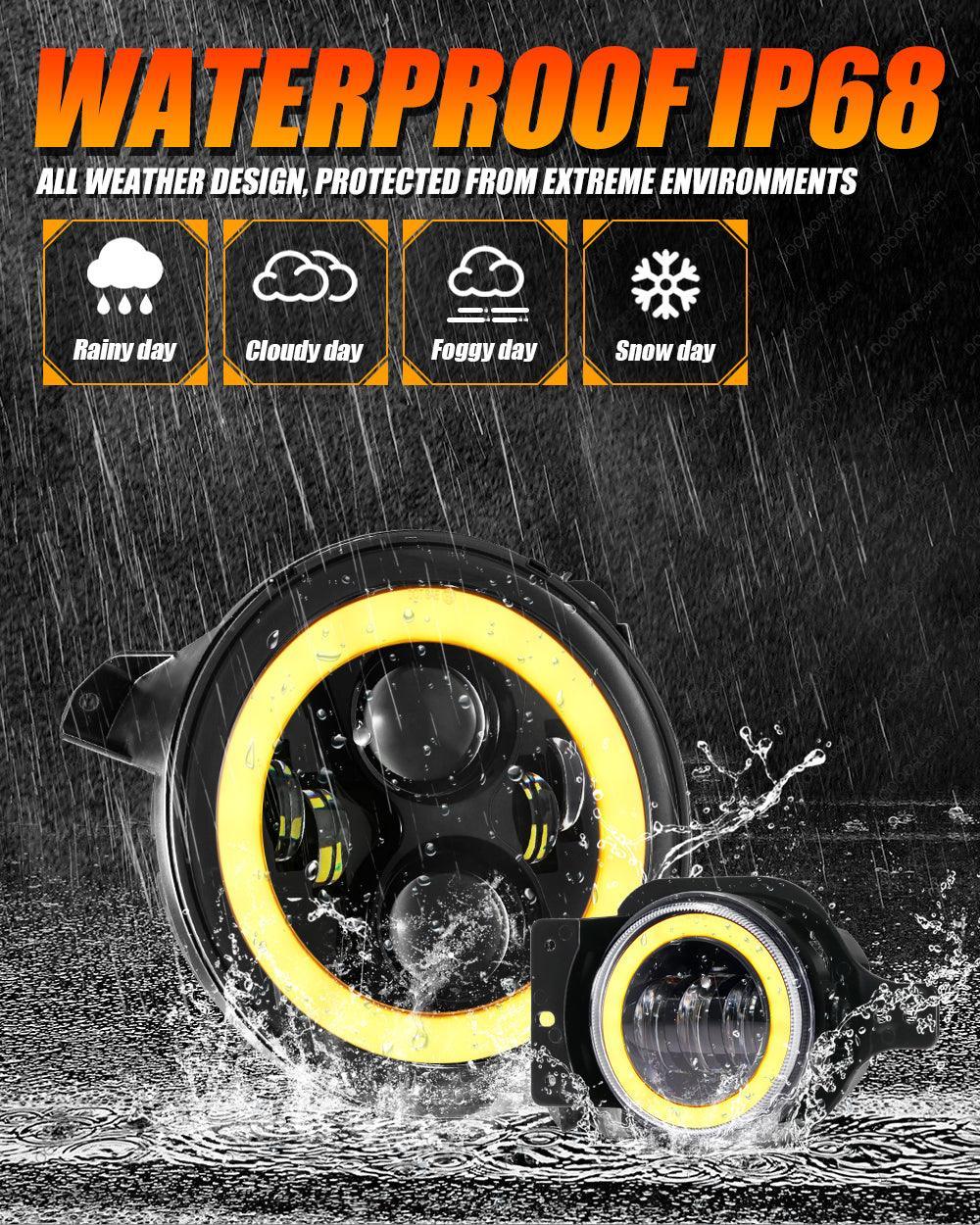 9'' LED Halo Headlights & 4'' 30W LED Fog Lights avec blanc DRL+orange clignotant pour Jeep Wrangler JL 2018-2020 – vue 5