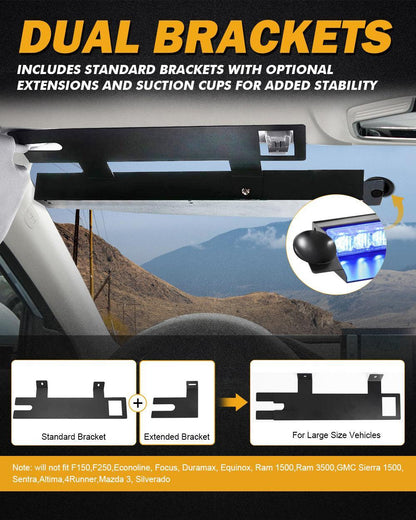 17″ Dual Visor bleu&rouge stroboscopique Barres lumineuses 20 clignotant motifs avec contrôleur panneau de commande pour