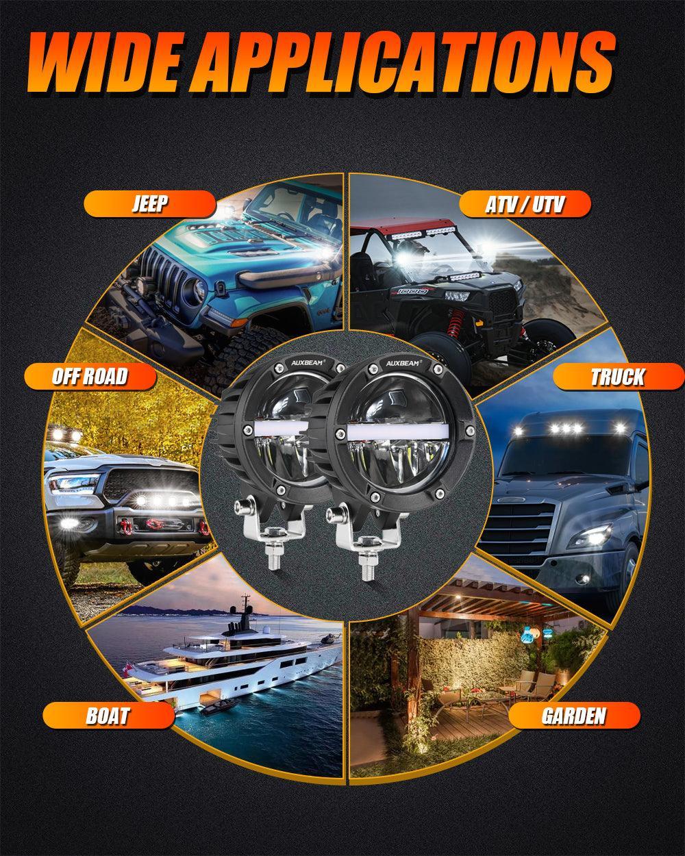 C4 série | 4 Inch 110W 11000LM LED Pods Offroad LED Driving Lights avec orange DRL – vue 7
