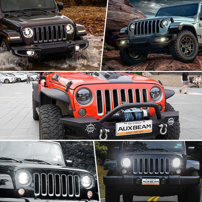 7″ LED Halo phares & 4″ 30 W LED antibrouillards avec blanc DRL avec orange clignotant pour Jeep Wrangler2007-2018 JK – vue