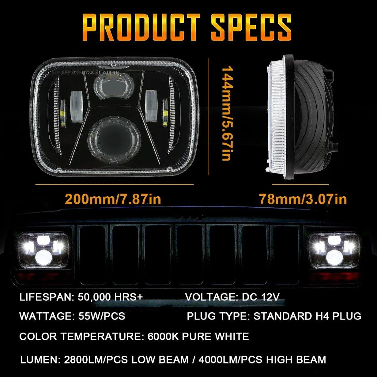 (2pcs/set) 110W 7x6 LED light Headlights pour GMC – vue 6