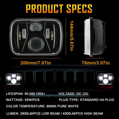 Lot de 2 110 W 7×6 éclairage LED phares pour Jeep XJ YJ MJ – vue 6 – NOVADOMIO