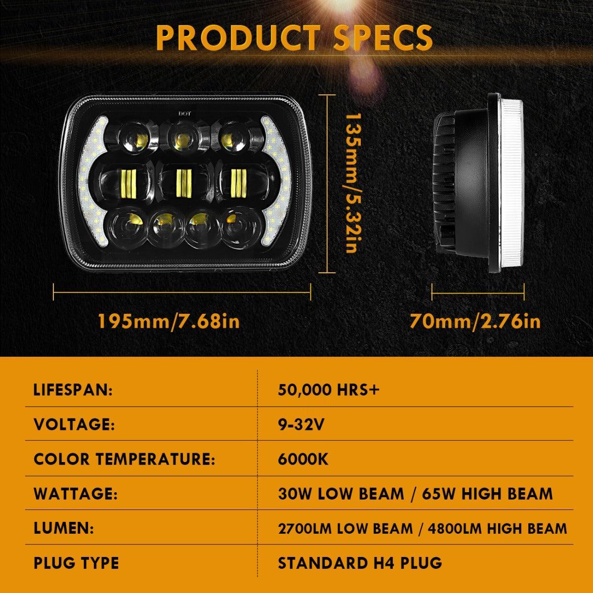 (2pcs/set) 130W 7x6 LED Headlight avec DRL pour Jeep Wrangler YJ XJ MJ/ Ford/ Savana/ Trucks (noir/Chrome) – vue 6