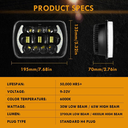 Lot de 2 130 W 7×6 LED phare avec DRL pour Jeep Wrangler YJ XJ MJ/ Ford/ Savana/ camions (noir/chromé) – vue 6 – NOVADOMIO
