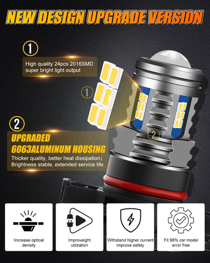 Lot de 2 5202/5201/PS24W/H16EU Y2 série 3-Sides jaune doré LED antibrouillard/DRL – vue 5 – NOVADOMIO