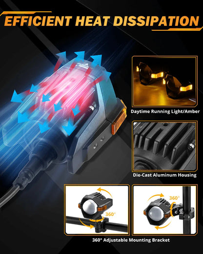 3″ moto LED spot Bi-LED lentille projecteur phare 120 W bicolore à commutation Feux de travail LED 3+5 modes d’éclairage pour