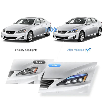 LED bloc optique avant Matrix Projector avec bleu DRL pour 2006–2012 Lexus IS250/IS250C/IS350/IS220d & 2008–2014 ISF (XE20)