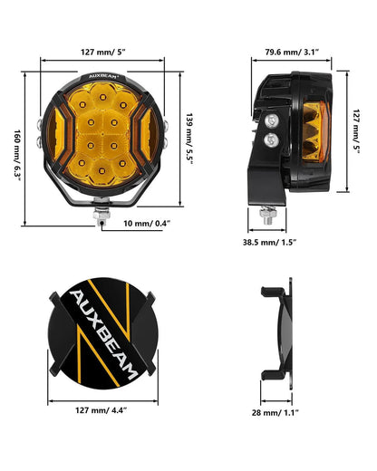 V-ULTRA série | 5″ 172 W éclairage LED latéral orange projecteurs LED compacts avec orange DRL – vue 14 – NOVADOMIO