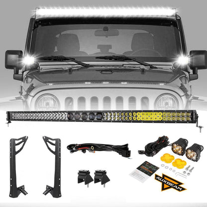 52″ 5D-PRO Barres LED & 3″projecteurs LED compacts & conception 2-en-1 pare-brise supports de montage pour Jeep Wrangler JK