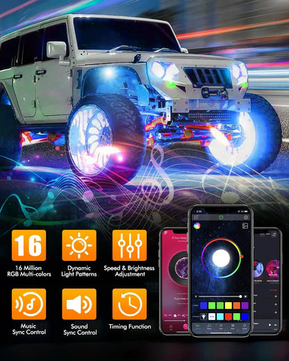 RGB LED éclairages de soubassement Kit avec Bluetooth APP & Télécommande sans fil, Multicolor Neon éclairage sous caisse avec