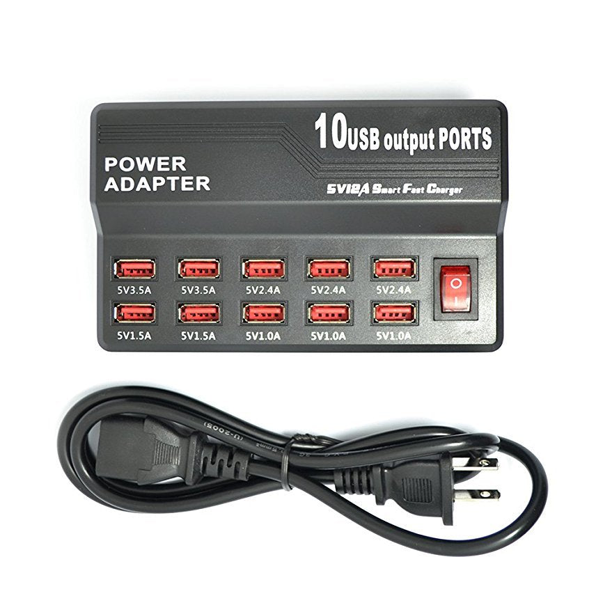 Prise multiprise sortie USB 10 Ports Station de charge chargeur mural de bureau (US) – vue principale
