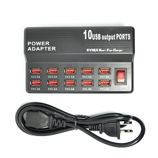 Prise multiprise sortie USB 10 Ports Station de charge chargeur mural de bureau (US) – vue principale