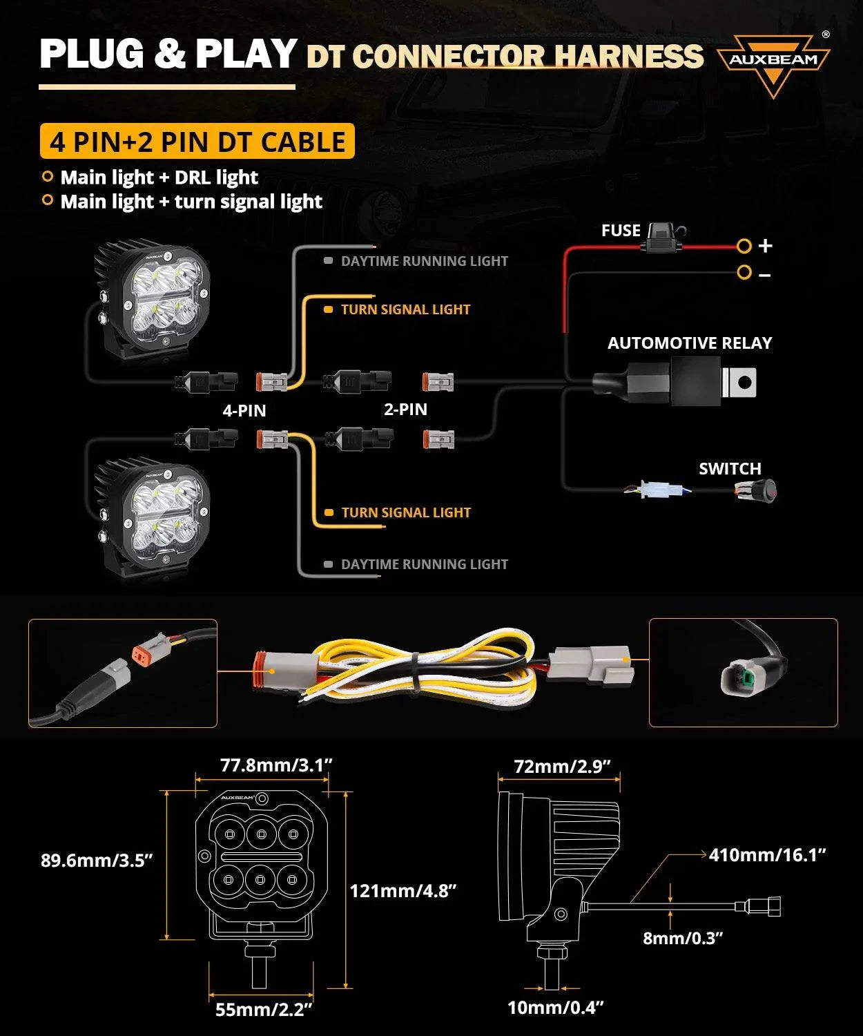 XP-ULTRA série 3 Inch 84W LED Combo Pod Light tout-terrain avec blanc DRL&orange clignotant Light – vue 8