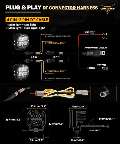 XP-ULTRA série 3″ 84 W LED Combo projecteur LED compact tout-terrain avec blanc DRL&orange clignotant – vue 8 – NOVADOMIO